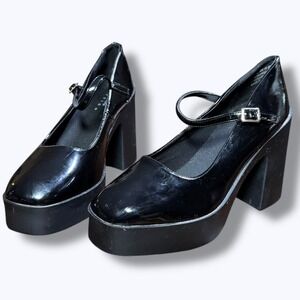ASOS Heels 9W Black Patent Maryjane Platform Buckle Chunky Goth Y2K Alt Edgy